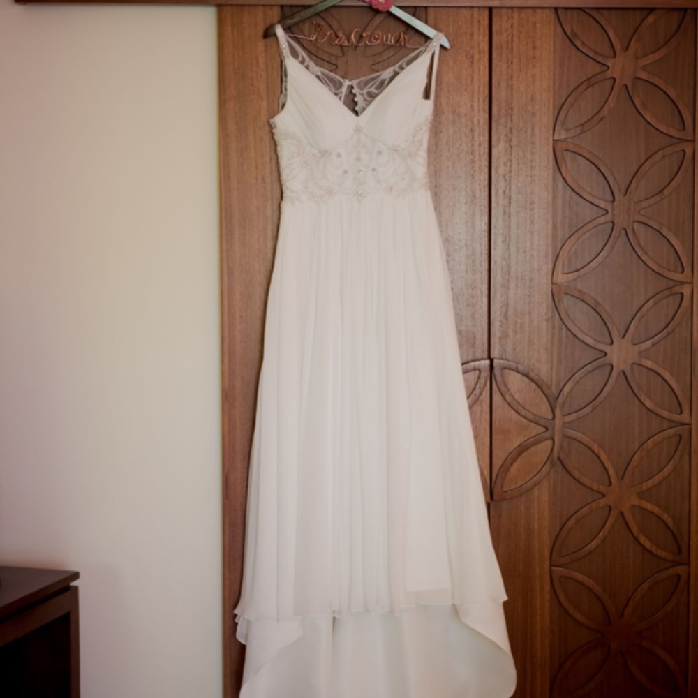 A line Ivory wedding dress, beaded illusion back